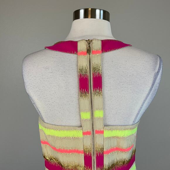 Laundry by Shelli Segal Women's Cocktail Dress Size 4 Pink & Gold Striped Sheath - Picture 7 of 12